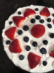 Fresh strawberry shortcake with blueberries