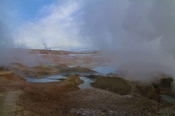Geyser at the Sol de Mañana, Bolivia. Creating mysterious fog.