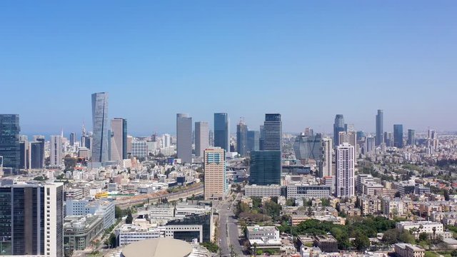 Tel Aviv City Skyline- aerial footage 
Coronavirus lockdown Drone footage Tel aviv/Israel-april,15,2020
