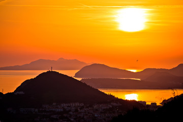 Idyllic sunset above Dubrovnik archipelago view