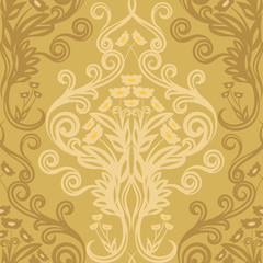 Damask seamless pattern. Classic vector ornament, tan background, wallpaper, fabric