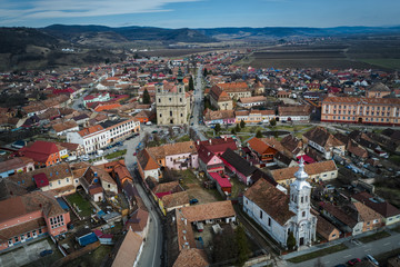 Obraz premium Aeriial view of Dumbraveni city, Transylvania