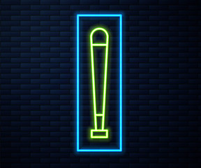 Glowing neon line Baseball bat icon isolated on brick wall background. Sport equipment.  Vector Illustration