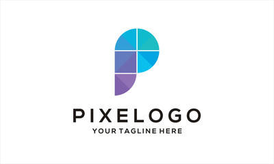 Letter P for pixel logo template - obrazy, fototapety, plakaty