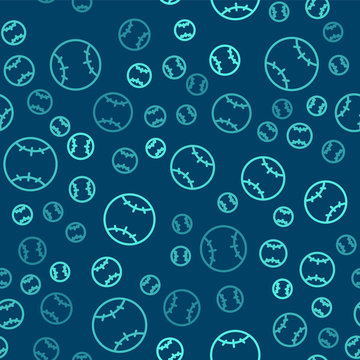 Green line Baseball ball icon isolated seamless pattern on blue background.  Vector Illustration