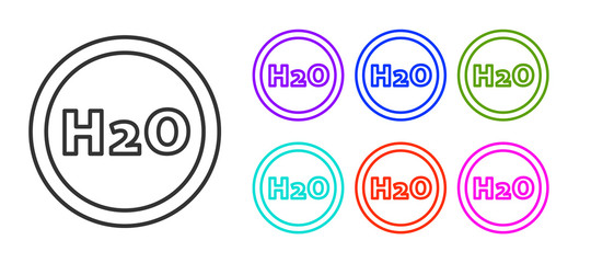 Black line Chemical formula for water drops H2O shaped icon isolated on white background. Set icons colorful. Vector Illustration