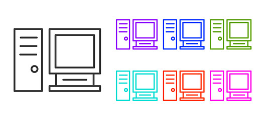 Black line Computer monitor icon isolated on white background. PC component sign. Set icons colorful. Vector Illustration