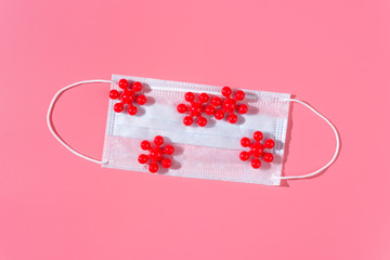 Used medical mask, coronavirus microbes on the surface