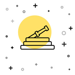 Black line Garden hose or fire hose icon isolated on white background. Spray gun icon. Watering equipment. Random dynamic shapes. Vector Illustration