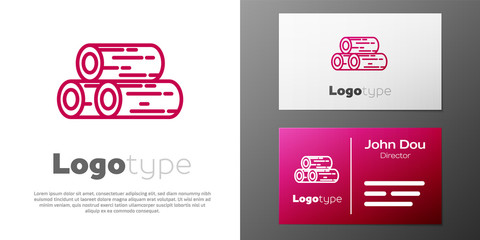 Obraz premium Logotype line Wooden logs icon isolated on white background. Stack of firewood. Logo design template element. Vector Illustration