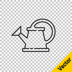 Black line Watering can icon isolated on transparent background. Irrigation symbol.  Vector Illustration