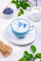 Blue matcha latte with milk