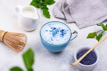 Blue matcha latte with milk