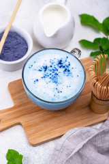 Blue matcha latte with milk