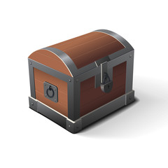 Vector illustration of closed wooden chest with lock. Treasure chest.
