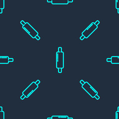 Green line Rolling pin icon isolated seamless pattern on blue background.  Vector Illustration