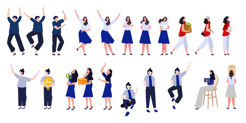 character set collection of casual cartoon people man and woman with many pose modern colorful style
