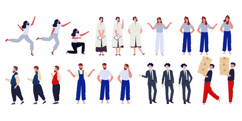 character set collection of casual cartoon business people man and woman with many pose modern colorful style