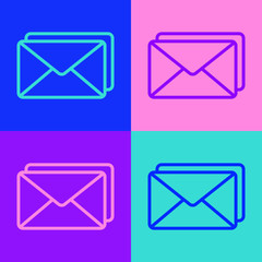 Pop art line Envelope icon isolated on color background. Email message letter symbol. Vector Illustration