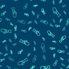 Green line Tie icon isolated seamless pattern on blue background. Necktie and neckcloth symbol. Vector Illustration