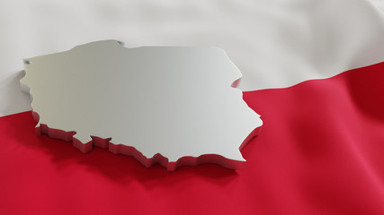 3d map of Poland resting on national flag backdrop