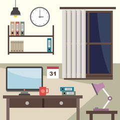 Flat design Modern home office interior - vector illustration