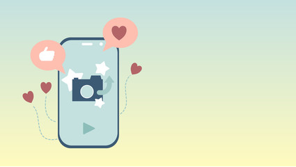 Optimism feel good concept illustration vector. cute smartphone with camera app  with like and heart symbol