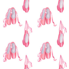 Seamless pattern with pink ballet shoes. © Svitlana