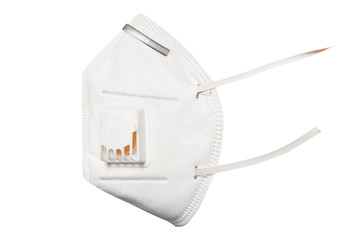 Medical mask 3M with a valve that protects against viruses in a coronavirus pandemic isolated on a white background. Side view and face profile