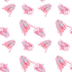 Seamless pattern with pink ballet shoes. © Svitlana