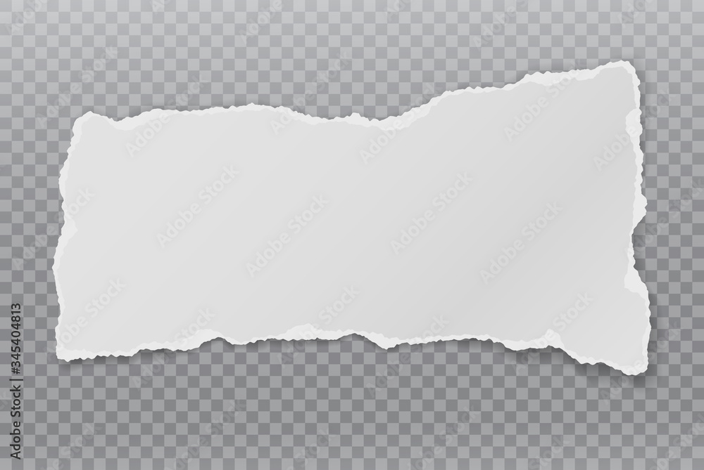 Poster piece of torn white horizontal note, notebook paper with soft shadow stuck on dark squared backgroun
