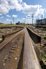 Fototapeta na wymiar chemin de fer, rail convergeant aiguillage voie 