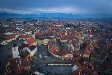 Sibiu, Romania aerial view of downtown