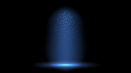 Magic portal for concept design. Futuristic teleport. Light effect. Magic portal of fantasy. Light rays of the night scene and sparks on a black background. Ufo swirl beam and ray energy funnel. © julimur