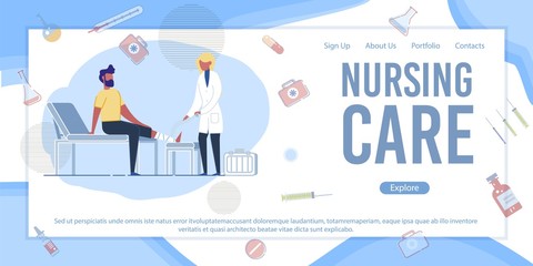 Woman Nurse Bandage Injured Leg of Man Patient