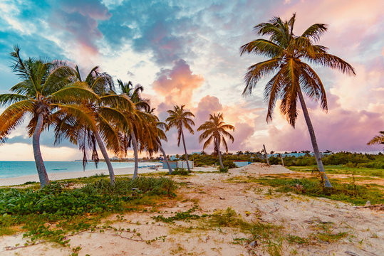 tropical sunset Anguilla island Caribbean sea