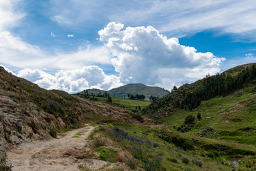Cusco Andean mountain landscape with blue sky from peruvian 