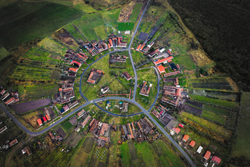 Circular village in Romania seen from above