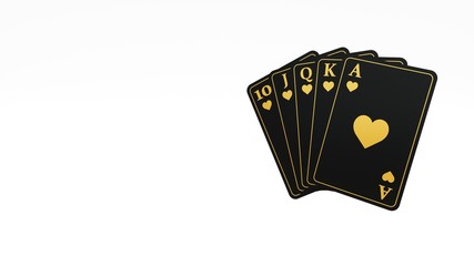 Hearts Royal Flash, Casino Poker Cards - 3D Illustration