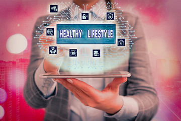 Conceptual hand writing showing Healthy Lifestyle. Concept meaning Live Healthy Engage in physical...