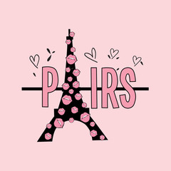 paris kiss text line city heart love pink black girl tee illustration art vector