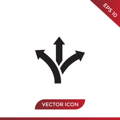 Three way direction arrow vector icon in modern design style for web site and mobile app