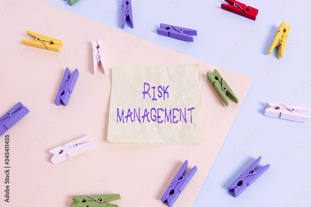 Poster writing note showing risk management. business concept for evaluation of financial hazards or proble