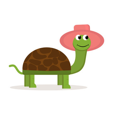 Cute turtle in a hat. Vector illustration isolated on a white background. Flat style.