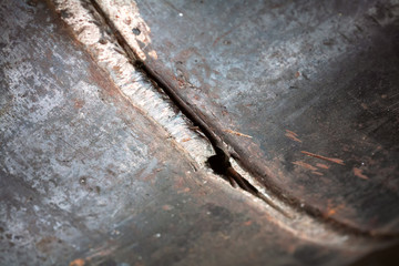 Fragment of the main pipeline. Gas supply to an industrial facility. In the frame, the weld defect...
