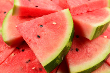 Juicy watermelon slices background. Top view.