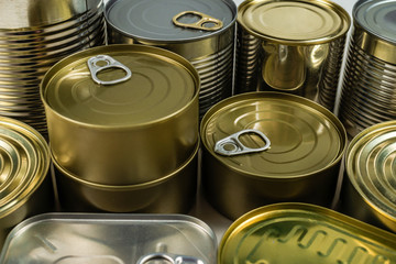 Mix of cans isolated on white background.