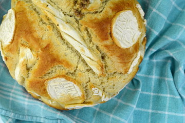 Homemade decorated Serbian slava bread.