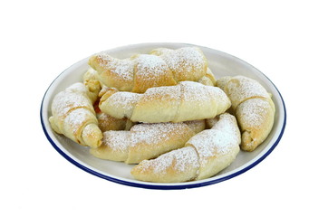 Fresh roll puff pastries isolated on a white background