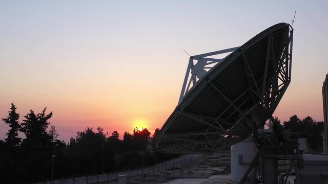 Satellite Dish at sunset- Aerial view